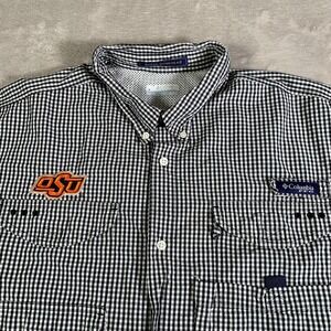 Oklahoma State‎ Cowboys Shirt Mens XL Check Columbia PFG Football Short Sleeve